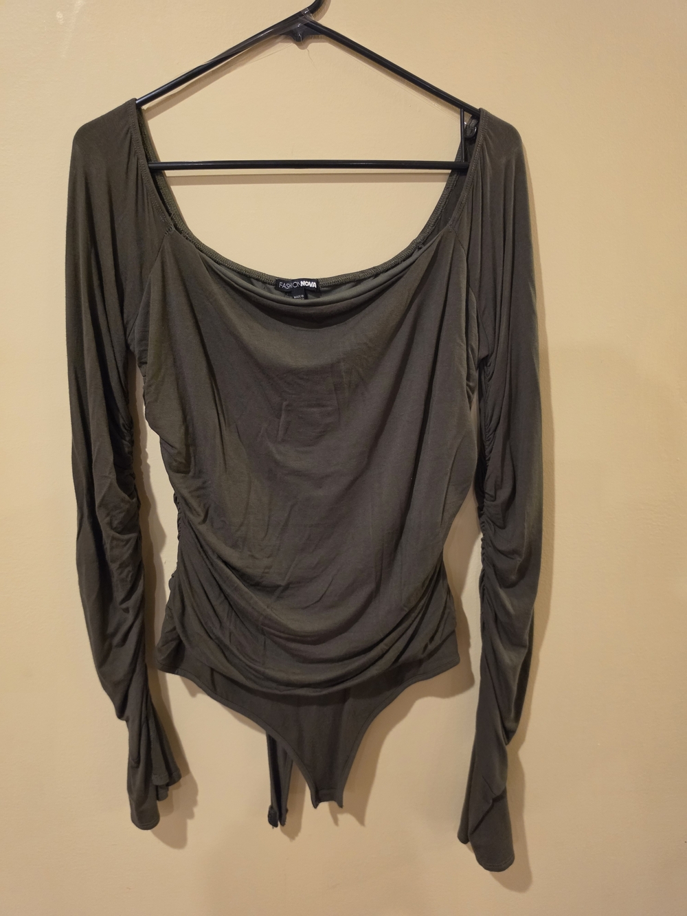 Fashion Nova Olive Long-Sleeve Off-shoulder Bodysuit